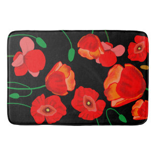 Rode poppies op zwarte achtergrondafbeelding badmat