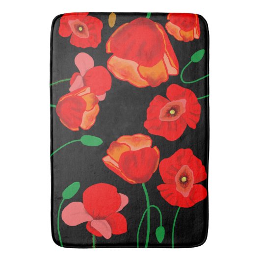 Rode poppies op zwarte achtergrondafbeelding badmat (Voorkant Verticaal)