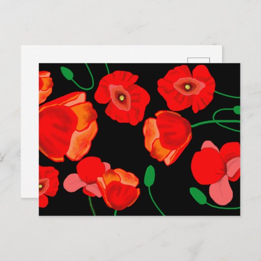Rode poppies op zwarte achtergrondafbeelding briefkaart (Voorkant / Achterkant)