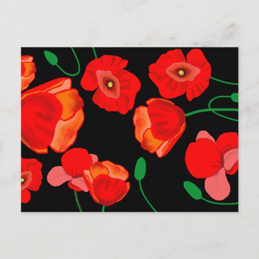 Rode poppies op zwarte achtergrondafbeelding briefkaart (Voorkant)