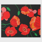 Rode poppies op zwarte achtergrondafbeelding cadeaupapier (Vlak)