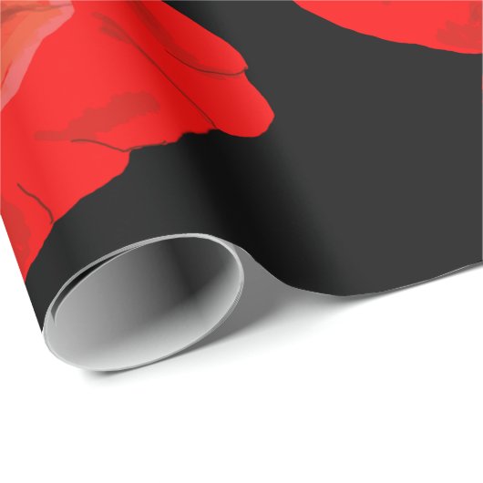 Rode poppies op zwarte achtergrondafbeelding cadeaupapier (Rol Hoek)