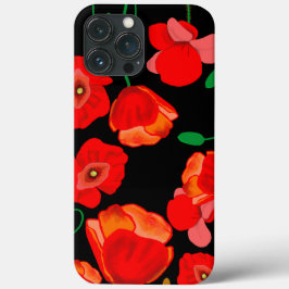 Rode poppies op zwarte achtergrondafbeelding Case-Mate iPhone case