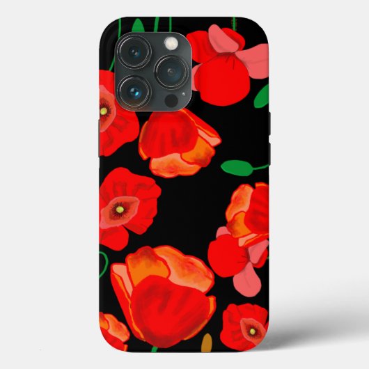 Rode poppies op zwarte achtergrondafbeelding Case-Mate iPhone case (Achterkant)