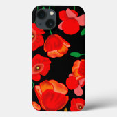 Rode poppies op zwarte achtergrondafbeelding Case-Mate iPhone case (Achterkant)