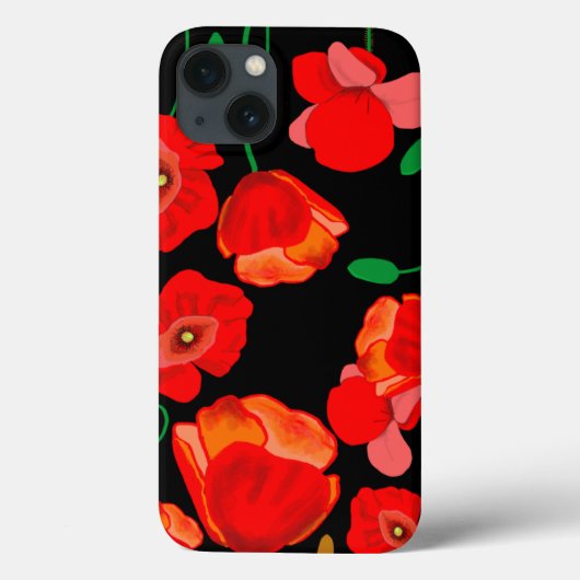 Rode poppies op zwarte achtergrondafbeelding Case-Mate iPhone case (Achterkant)