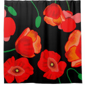 Rode poppies op zwarte achtergrondafbeelding douchegordijn (Voorkant)