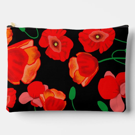 Rode poppies op zwarte achtergrondafbeelding etui (Voorkant)