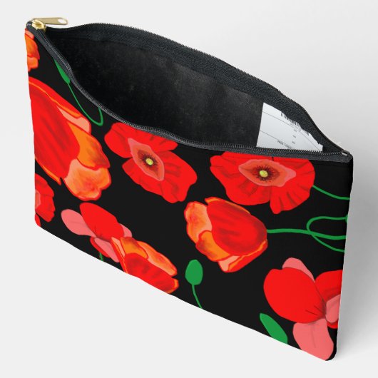 Rode poppies op zwarte achtergrondafbeelding etui (Open)