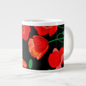 Rode poppies op zwarte achtergrondafbeelding grote koffiekop (Voorkant rechts)
