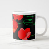 Rode poppies op zwarte achtergrondafbeelding grote koffiekop (Rechts)