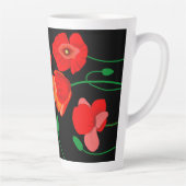 Rode poppies op zwarte achtergrondafbeelding latte mok (Rechts)