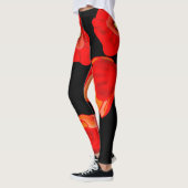 Rode poppies op zwarte achtergrondafbeelding leggings (Links)