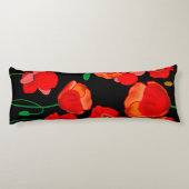Rode poppies op zwarte achtergrondafbeelding lichaamskussen (Achterkant)