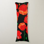 Rode poppies op zwarte achtergrondafbeelding lichaamskussen (Voorkant Verticaal)