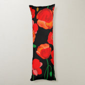 Rode poppies op zwarte achtergrondafbeelding lichaamskussen (Achterkant (Verticaal))