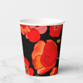 Rode poppies op zwarte achtergrondafbeelding papieren bekers