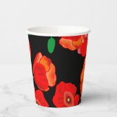 Rode poppies op zwarte achtergrondafbeelding papieren bekers (Links)