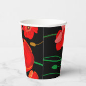Rode poppies op zwarte achtergrondafbeelding papieren bekers (Rechts)
