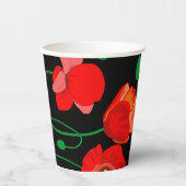 Rode poppies op zwarte achtergrondafbeelding papieren bekers (Voorkant)