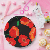 Rode poppies op zwarte achtergrondafbeelding papieren bordje (Feest)