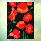 Rode poppies op zwarte achtergrondafbeelding raamsticker (Vel 3)