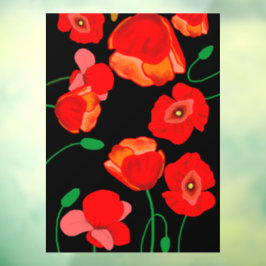Rode poppies op zwarte achtergrondafbeelding raamsticker