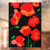 Rode poppies op zwarte achtergrondafbeelding raamsticker (Vel 2)