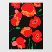 Rode poppies op zwarte achtergrondafbeelding raamsticker (Vel)