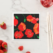 Rode poppies op zwarte achtergrondafbeelding servet (Insitu)