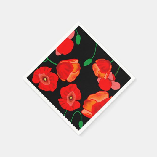 Rode poppies op zwarte achtergrondafbeelding servet (Hoek)