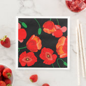 Rode poppies op zwarte achtergrondafbeelding servet (Insitu)