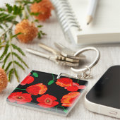 Rode poppies op zwarte achtergrondafbeelding sleutelhanger (Voorkant Rechts)
