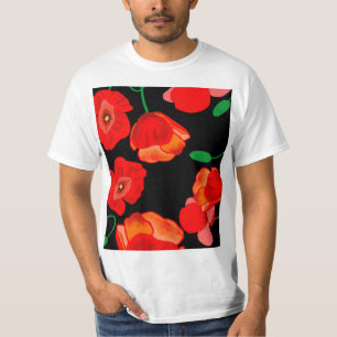 Rode poppies op zwarte achtergrondafbeelding t-shirt