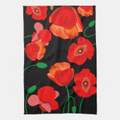 Rode poppies op zwarte achtergrondafbeelding theedoek (Verticaal)