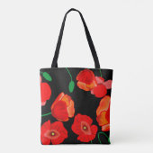 Rode poppies op zwarte achtergrondafbeelding tote bag (Achterkant)