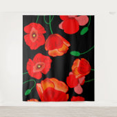 Rode poppies op zwarte achtergrondafbeelding wandkleed (Voorkant)