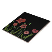 Rode poppies op zwarte keukentegels tegeltje (Zijkant)