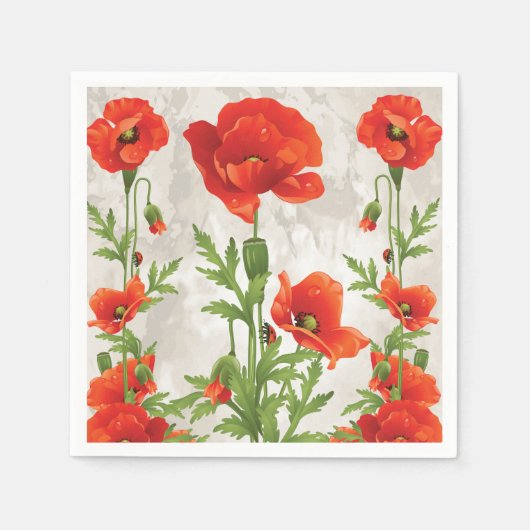  RODE POPPIES PAPIER NAPKINS SERVETTEN (Voorkant)