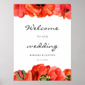 Rode poppies waterverf aangepast trouwbord poster (Voorkant)