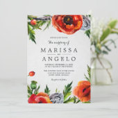 Rode Poppies Waterverf Bloemenbruiloft Uitnodiging (Staand voorkant)