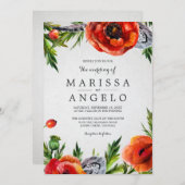 Rode Poppies Waterverf Bloemenbruiloft Uitnodiging (Voorkant / Achterkant)