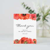 Rode poppies waterverf bruiloft bedankt briefkaart (Staand voorkant)