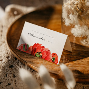 Rode poppies waterverf bruiloft plaatskaartje