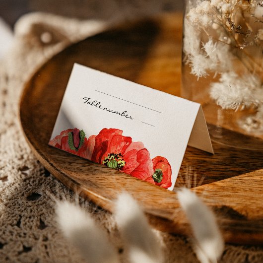Rode poppies waterverf bruiloft plaatskaartje