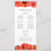 Rode poppies waterverf bruiloft programmakaart (Achterkant)