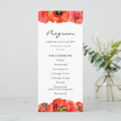 Rode poppies waterverf bruiloft programmakaart (Staand voorkant)