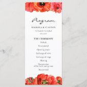 Rode poppies waterverf bruiloft programmakaart (Voorkant)