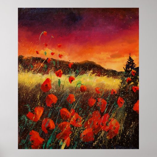 Rode poppies zonsondergang 76 poster (Voorkant)
