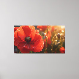Rode Poppy Bloem met Waterdruppeltjes - Bloemen Canvas Afdruk